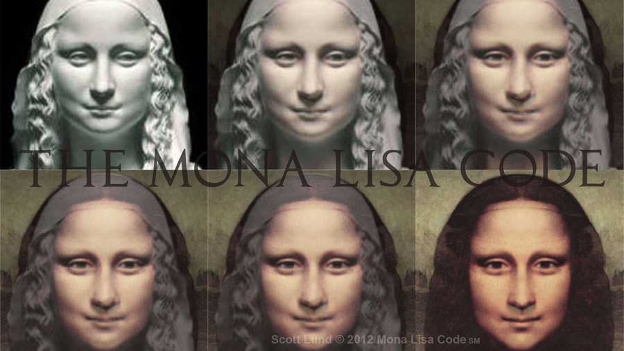 Mona Lisa face morph from stone to painting.